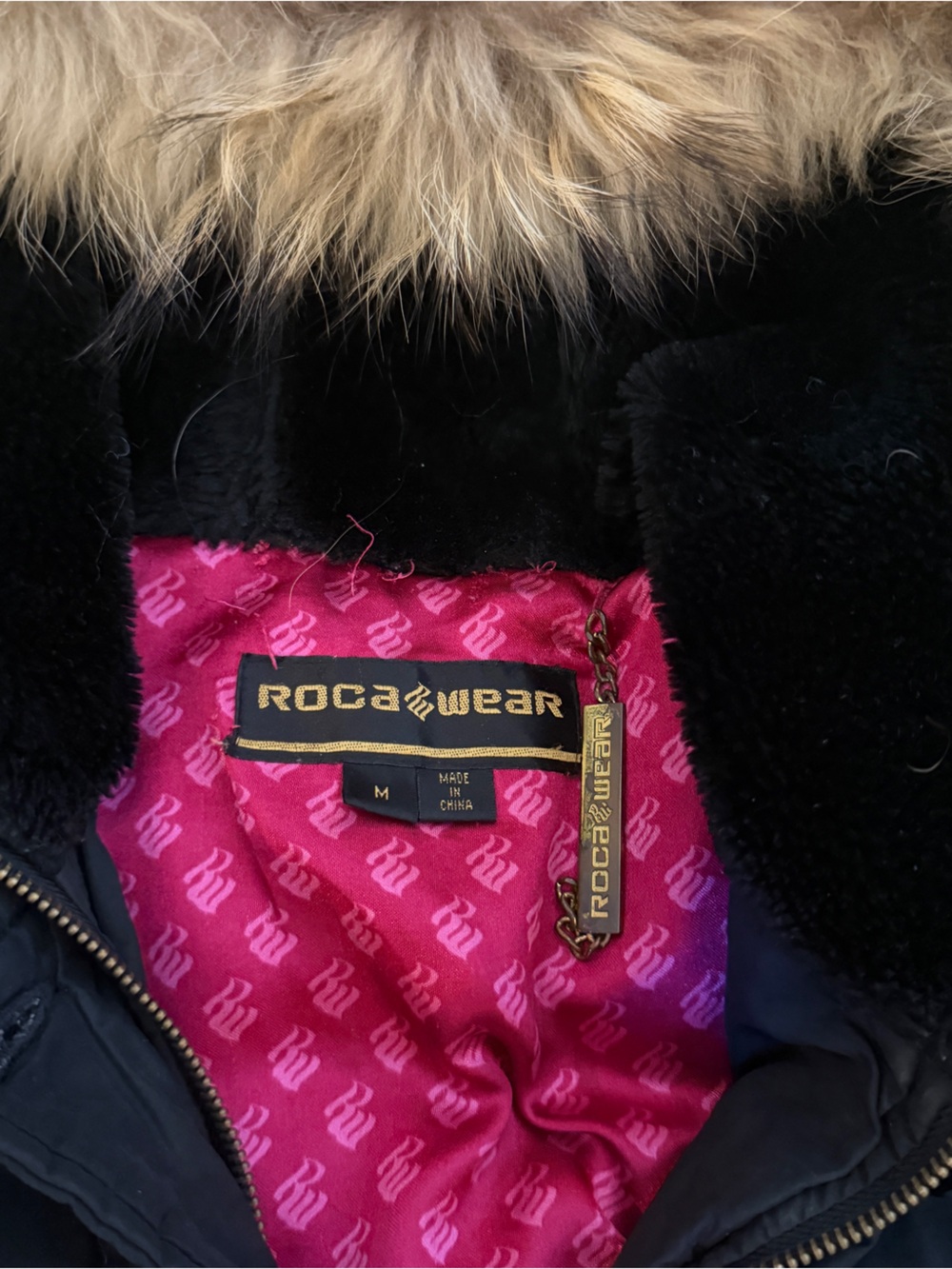 vintage y2k rocawear black crop puffer jacket with fur hood - Picture 8 of 10